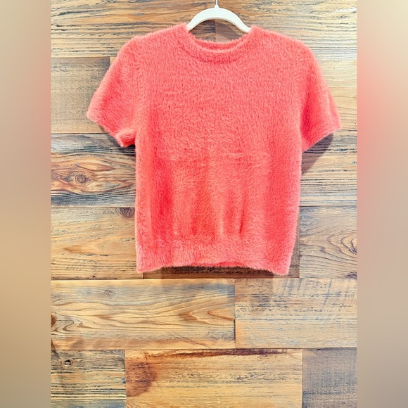 Open Edit Fuzzy Coral Short Sleeve Sweater NEW - Picture 5 of 8